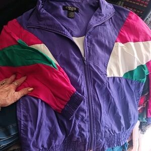 Women's Purple Jacket Vtg 90s Ladies Windbreaker Jacket Cabazon Petite Size Larg